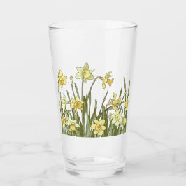Copo De Pint Vidro com borda floral de daffodils amarelos