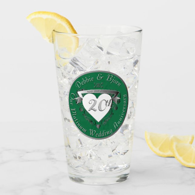 Copo De Pint Vidro de Aniversário de Casamento de 20 (Gelo frontal)
