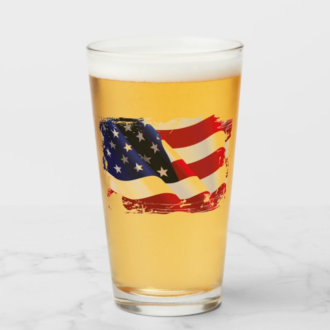 Copo De Pint Vidro de Bandeira Patriótico (Frente (Preenchido))
