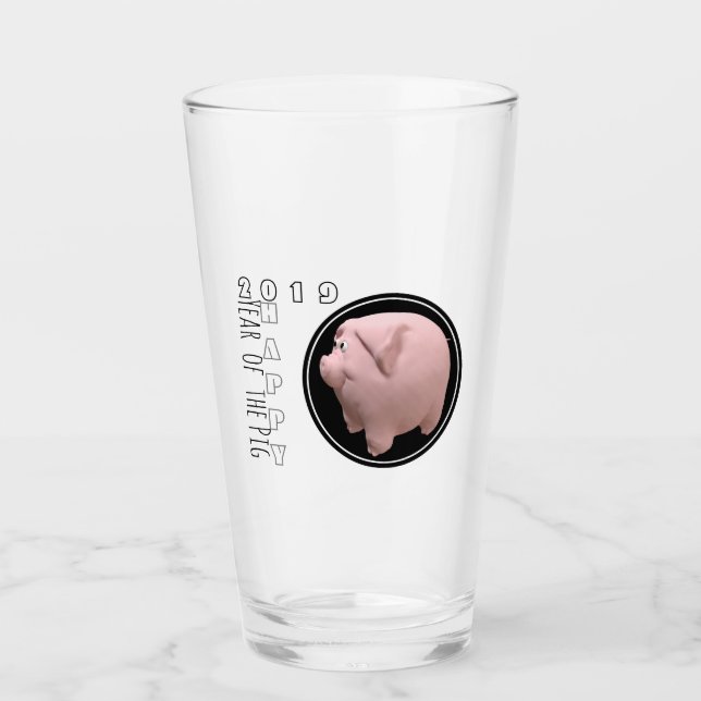Copo De Pint Vidro de Bebendo 3D Feliz Ano PIg 2019 1 (Frente)