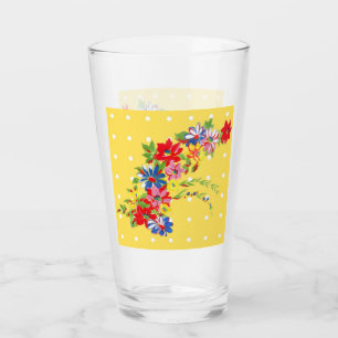 Copo De Pint Vidro de bebendo floral do vintage
