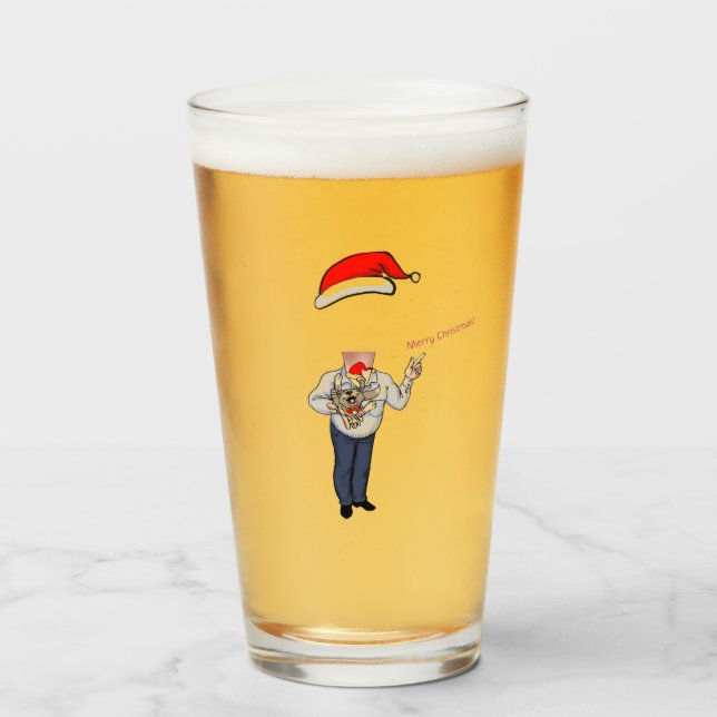 Copo De Pint Vidro de cerveja de Natal, adicione seu rosto! (Frente (Preenchido))