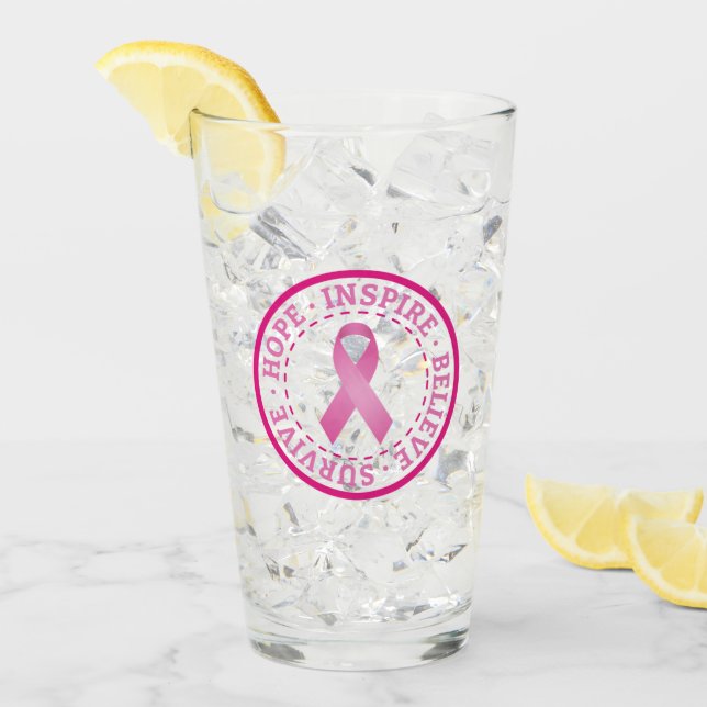 Copo De Pint Vidro de Conscientização do Câncer de Mama (Gelo frontal)