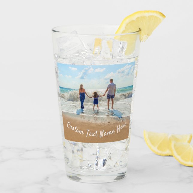 Copo De Pint Vidro de Foto Personalizado com Seu Texto Nome (Gelo traseiro)