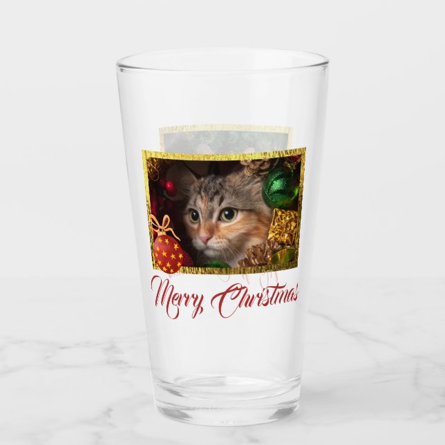 Copo De Pint Vidro de Imagem Personalizada de Natal Feliz (Frente)