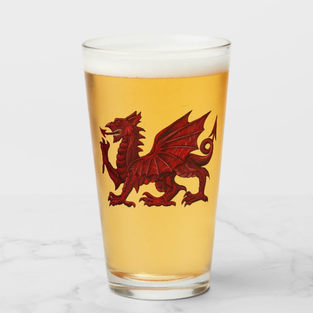 COPO DE PINT VIDRO DE IMPRESSÃO DO WELSH DRAGON (Frente (Preenchido))