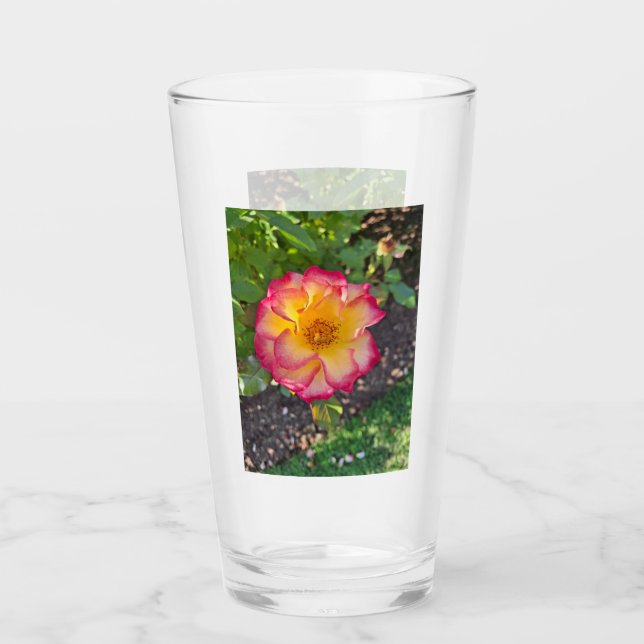 Copo De Pint Vidro de Rosa Amarela Rosa (Frente)