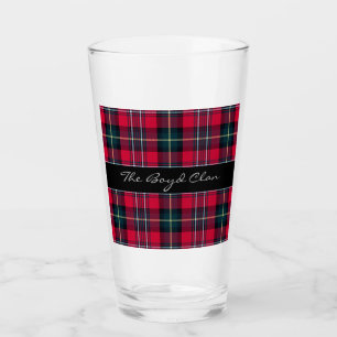Copo De Pint Vidro de Tartan Vermelho com seu Nome ou qualquer