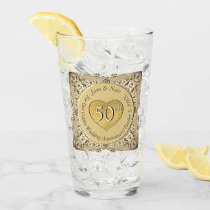 Copo De Pint Vidro do aniversário de casamento do Ouro 50