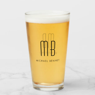 Copo De Pint Vidro do Nome do Monograma Elegante Moderno