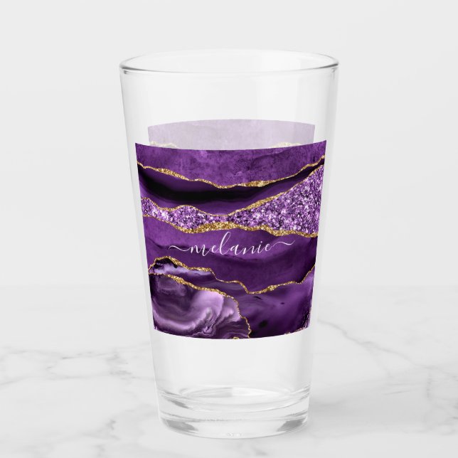Copo De Pint Vidro Dourado roxo com nome personalizado (Frente)