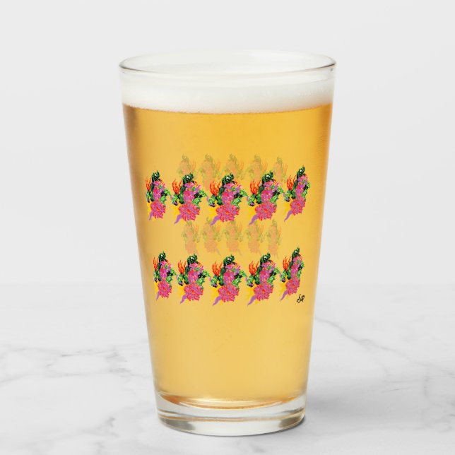 Copo De Pint Vidro: Flores Tropicais (Frente (Preenchido))