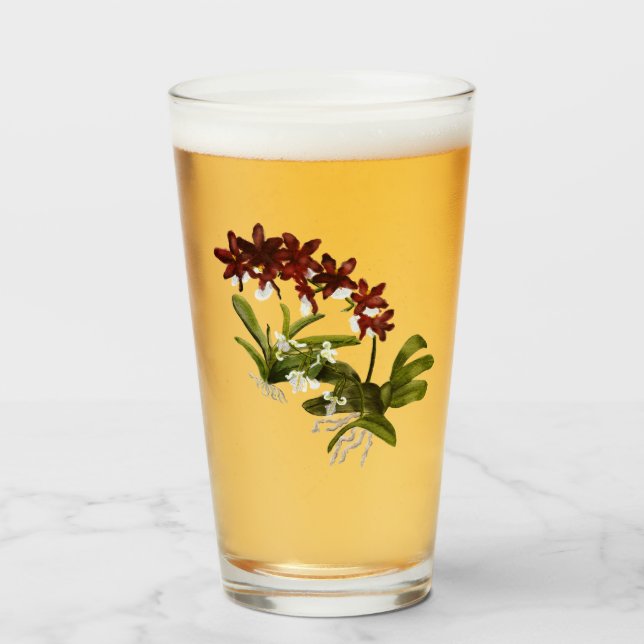 Copo De Pint Vidro Orquídeo Vermelho (Frente (Preenchido))