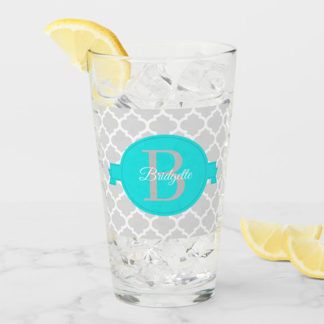 Copo De Pint Vidro Personalizado de Quatrefoil Turquesa (Gelo frontal)