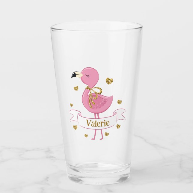 Copo De Pint Vidro Personalizado Flamingo Rosa com Nome Persona (Frente)