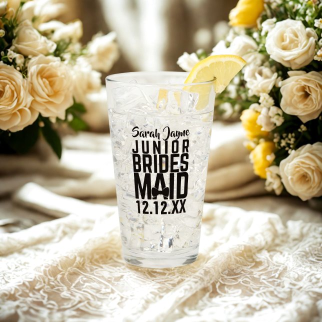 Copo De Pint Vidro Personalizado para Dama de Honra Júnior (For the Junior Bridesmaid in your bridal party, Just add her name and your wedding date)