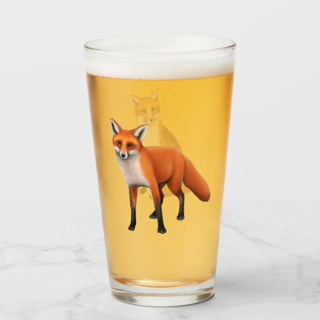 Copo De Pint Vidro selvagem do Tumbler do Fox vermelho (Frente (Preenchido))