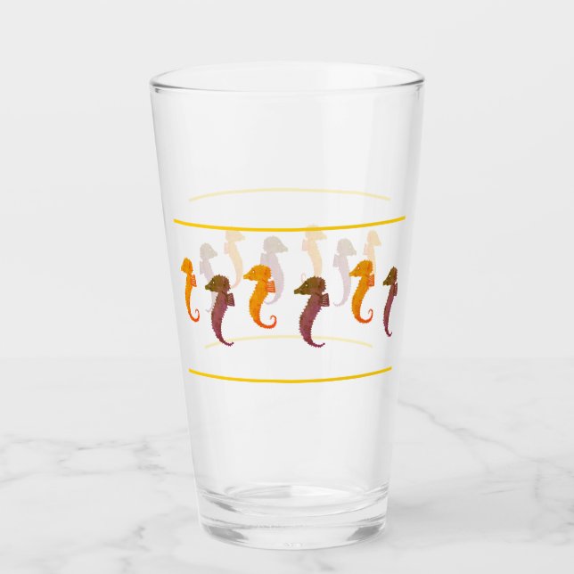 Copo De Pint Vidro Tumbler - Cavalos-marinhos laranja e castanh (Frente)