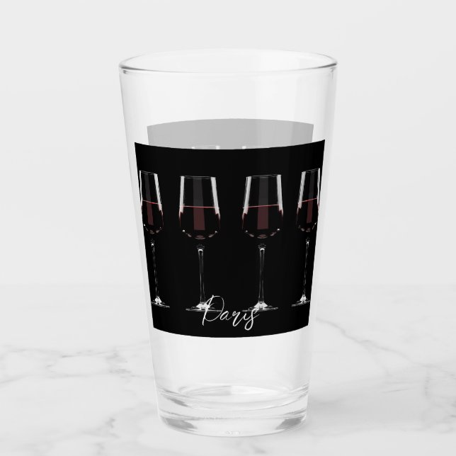 Copo De Pint Vinhos com vinho tinto em preto (Frente)