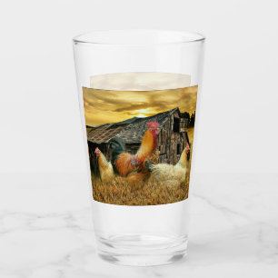 Copo De Pint Vintage Rooster Hens Russo Barn Coop