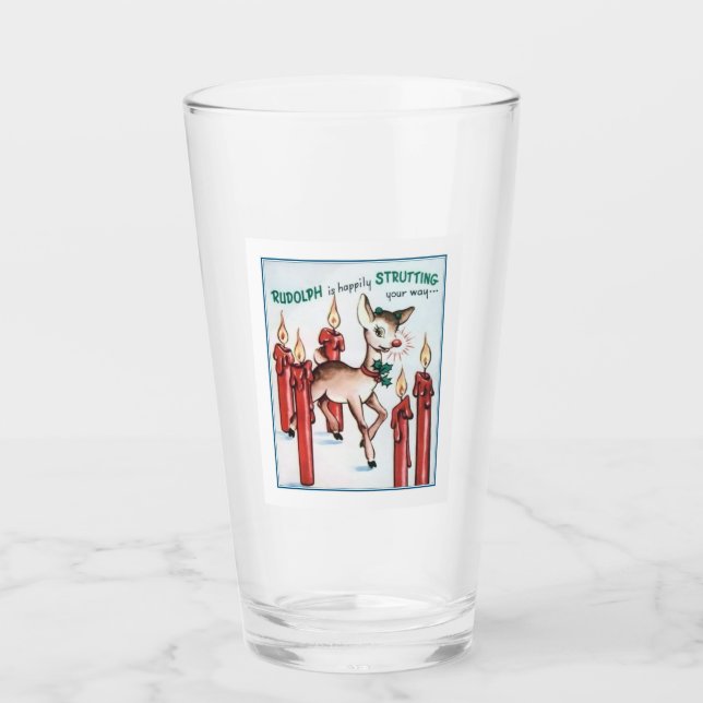 Copo De Pint Vintage Rudolph Strutting Bebendo Glass (Frente)