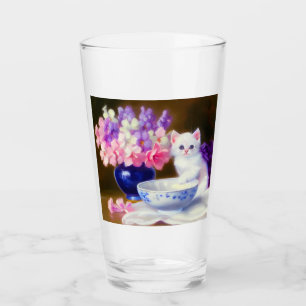 Copo De Pint Vintage White Kitten com Fita Roxa
