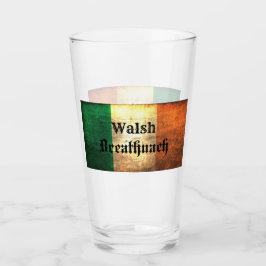 Copo De Pint Walsh Surname on Irish Flag Glass