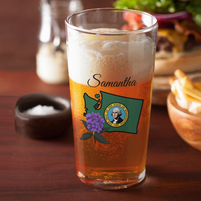 Copo De Pint Washington Flag e Flower Pacific Rhododendron (Criador carregado)