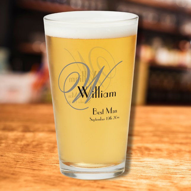 Copo De Pint Wedding Best Man Gift Elegant Monogram & Name Cool (The Elegant Monogram with Name and Date makes for a Cool Pint Glass Gift for your Best Man.)