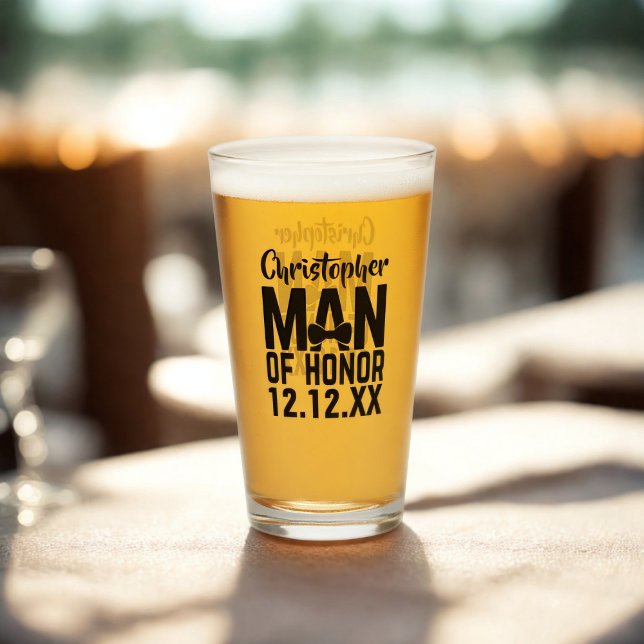 Copo De Pint Wedding Party Man of Honor Glass Tumbler (For the Man of Honor in your wedding party. Just add his name and your wedding date)
