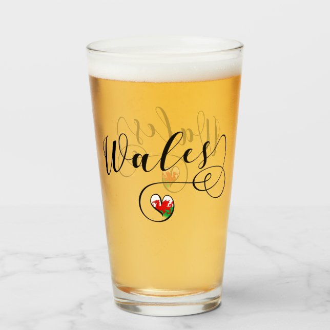 Copo De Pint Welsh Flag In Heart (País De Gales) (Frente (Preenchido))