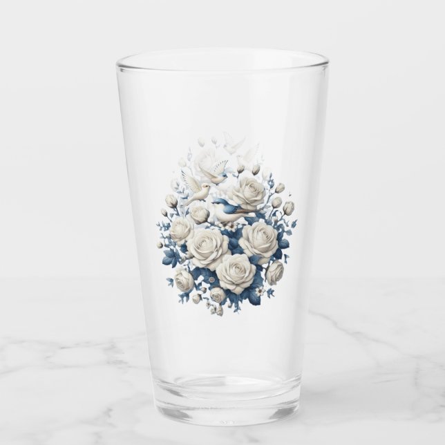 Copo De Pint White Roses And Birds (Frente)