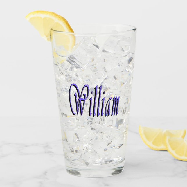 Copo De Pint William Nome Em Brilho Azul, (Gelo frontal)