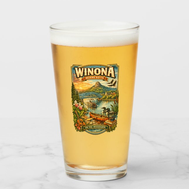 Copo De Pint Winona, MN Minnesota Unique Souvenir Glass Cup (Frente (Preenchido))