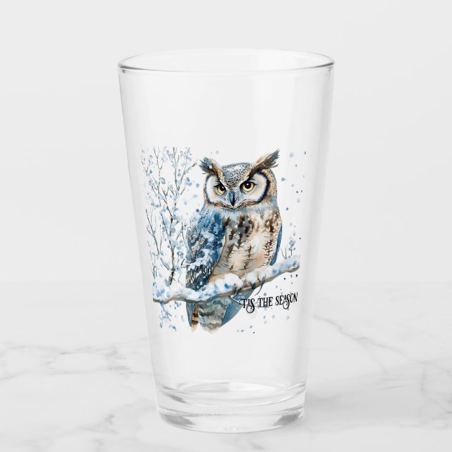 Copo De Pint Winter Snowflakes Blue Owl Christmas Snow (Frente)