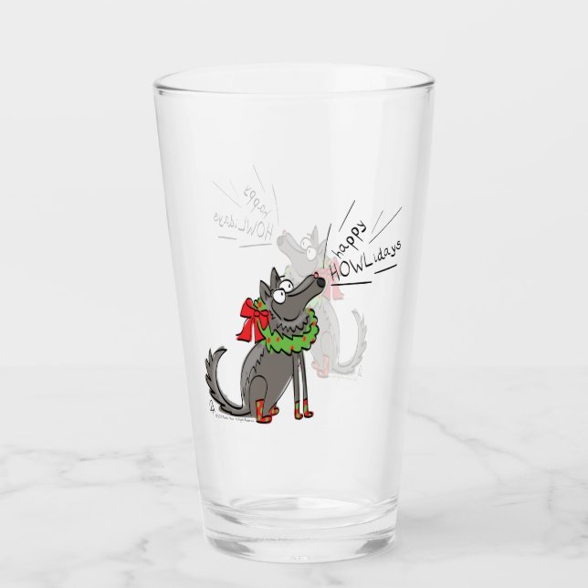Copo De Pint Wolf Christmas Happy Howlidays Engraçado (Frente)