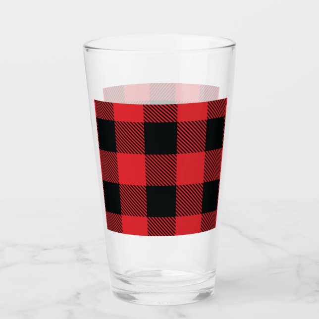 Copo De Pint Xadrez de Buffalo - Cheque Vermelho e Negro (Frente)