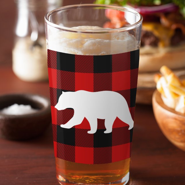 Copo De Pint Xadrez de Buffalo Vermelho e Urso Branco (Criador carregado)