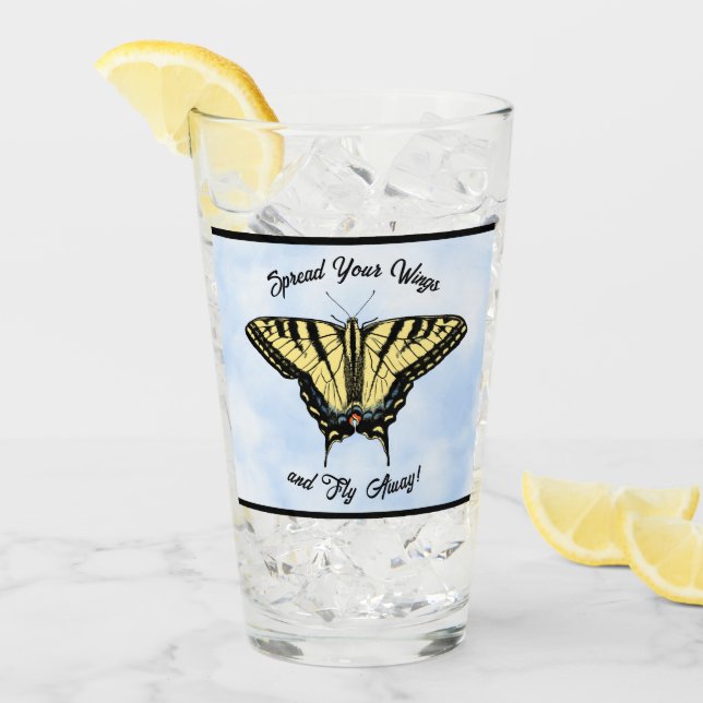 Copo De Pint Yellow Swallowtail Butterfly Blue Sky Personalized (Gelo frontal)