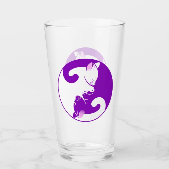 Copo De Pint Yin Yang Purple Zen Cat Bebendo Tumbler (Frente)