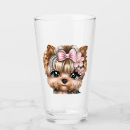 Copo De Pint Yorkie bonito com um Arco rosa