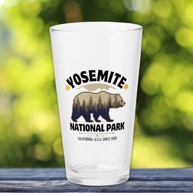 Copo De Pint Yosemite National Park Bear Forest Beer Glass (Criador carregado)