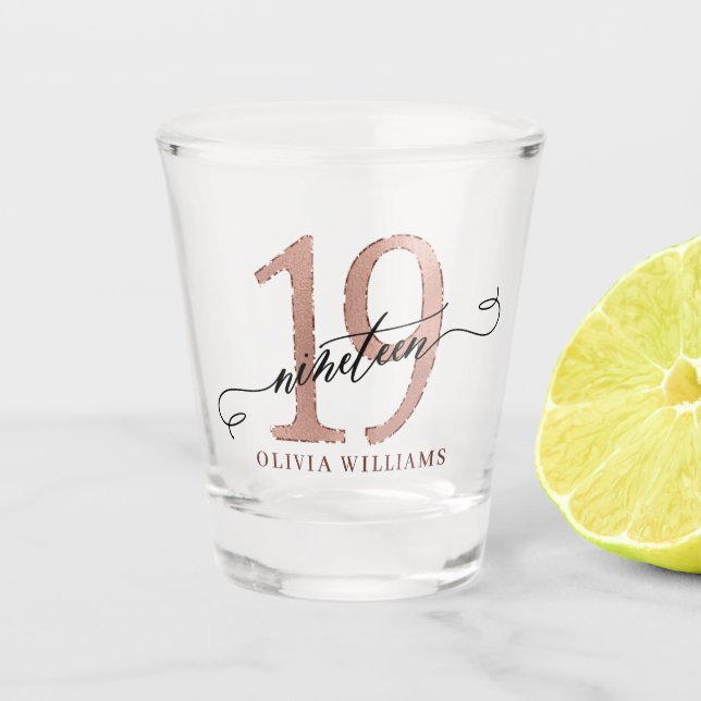 Copo De Shot 19º Aniversário Rosa Dourado (Frente)