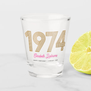 Copo De Shot 1974 Vidro quente de aniversário Dourado e rosa 50
