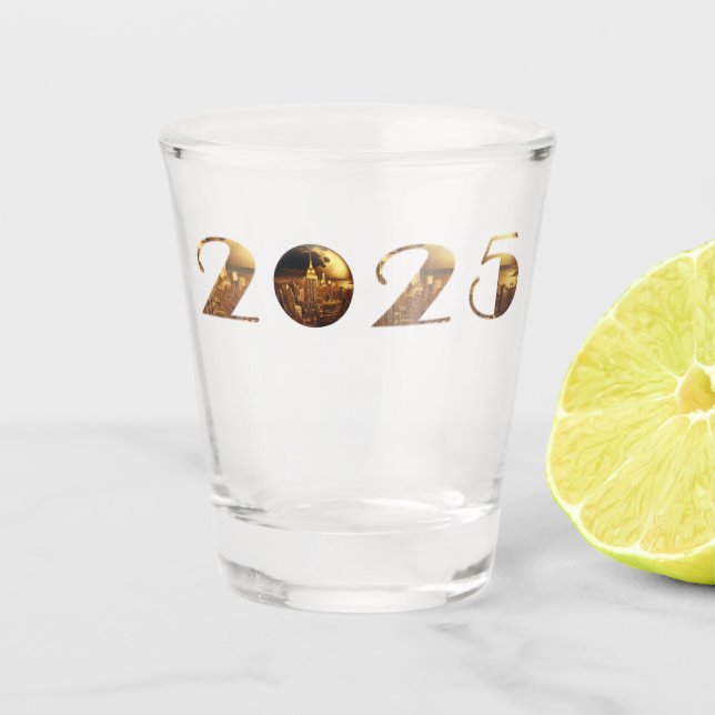 Copo De Shot 2025 Ano Novo - Festa-Bola-NYC Dourado- (Frente)