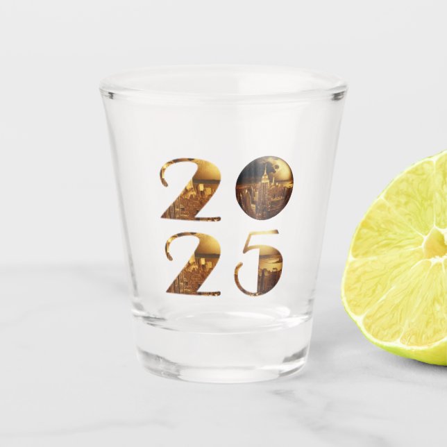 Copo De Shot 2025 Ano Novo - Festa-Bola-NYC Dourado- (Frente)