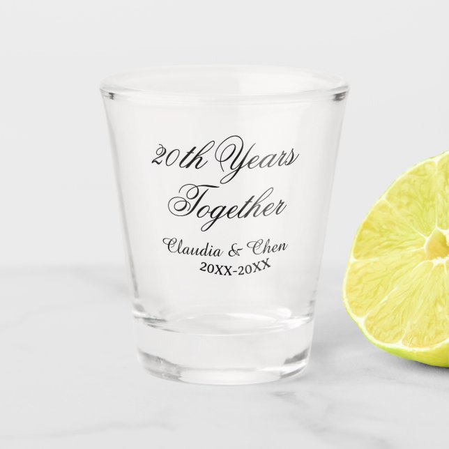 Copo De Shot 20th Years together anniversary name date year sim (Frente)