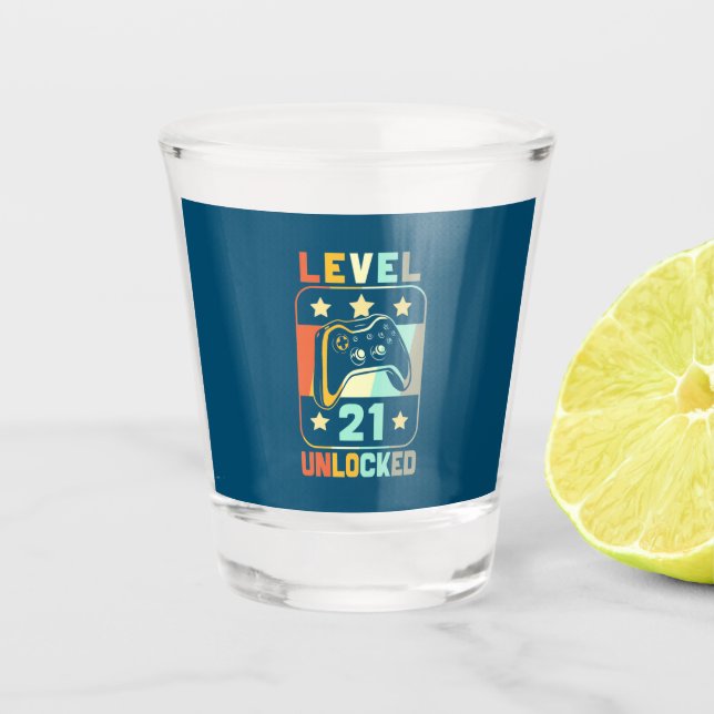 Copo De Shot 21º presente de aniversário | Nível 21 Desbloquead (Frente)