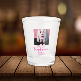 Copo De Shot 21st Birthday Twenty One Photo Trendy Script Pink