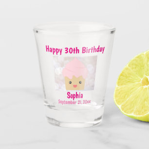 Copo De Shot 30 Feliz Aniversário Cupcake Rosa-Rosa Souvenir